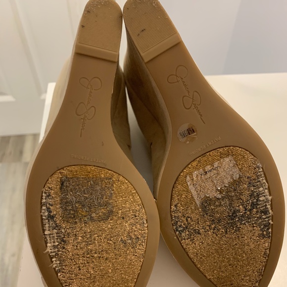 Jessica Simpson Tan Suede Open Toe Wedges - Picture 9 of 11